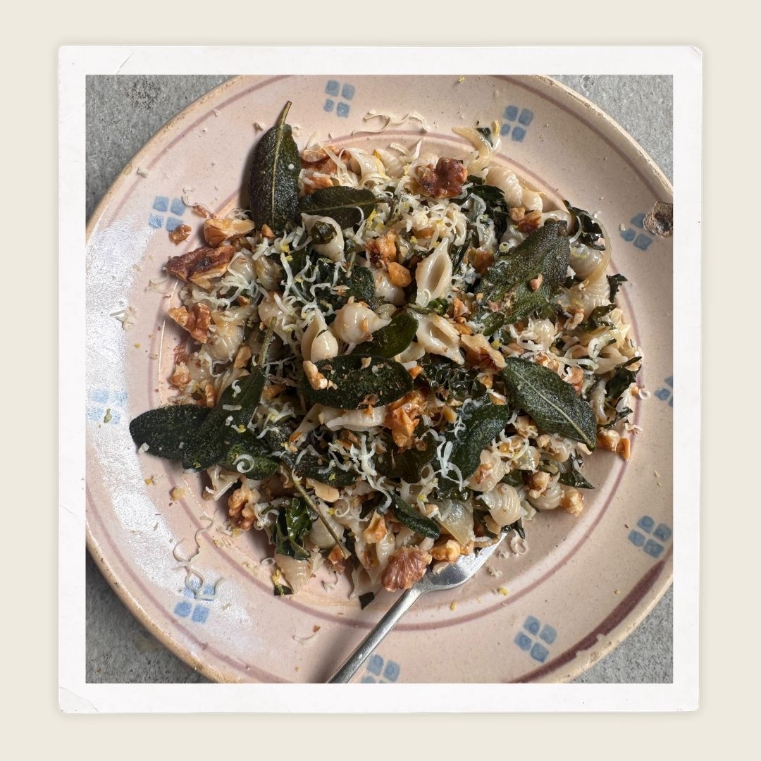 Kale & Walnut Pasta with Crispy Butter Fried Sage 