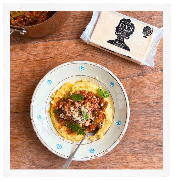 Slow Cooked Buttery Beans with Cheesy Polenta