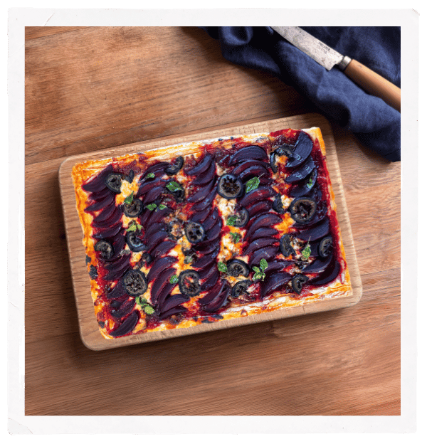 Rich Beetroot, Cheddar and Pickled Walnut Tart