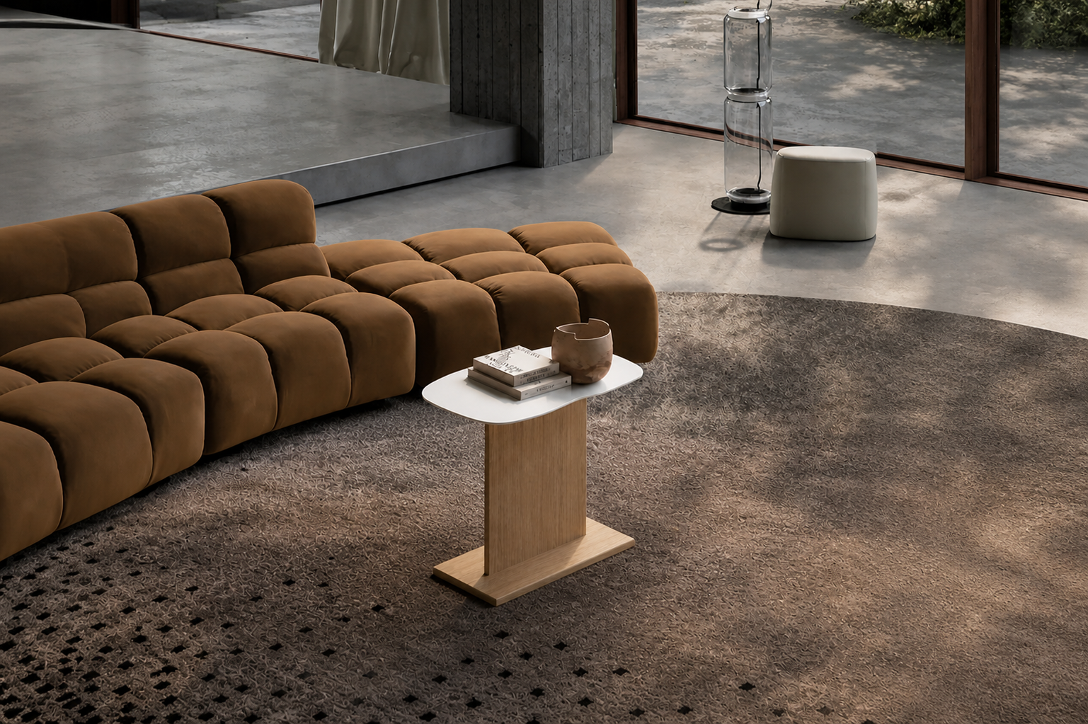 B&B Italia Tufty Time Beistelltische Struktur Eiche hell, Platte Aluminium eloxiert
