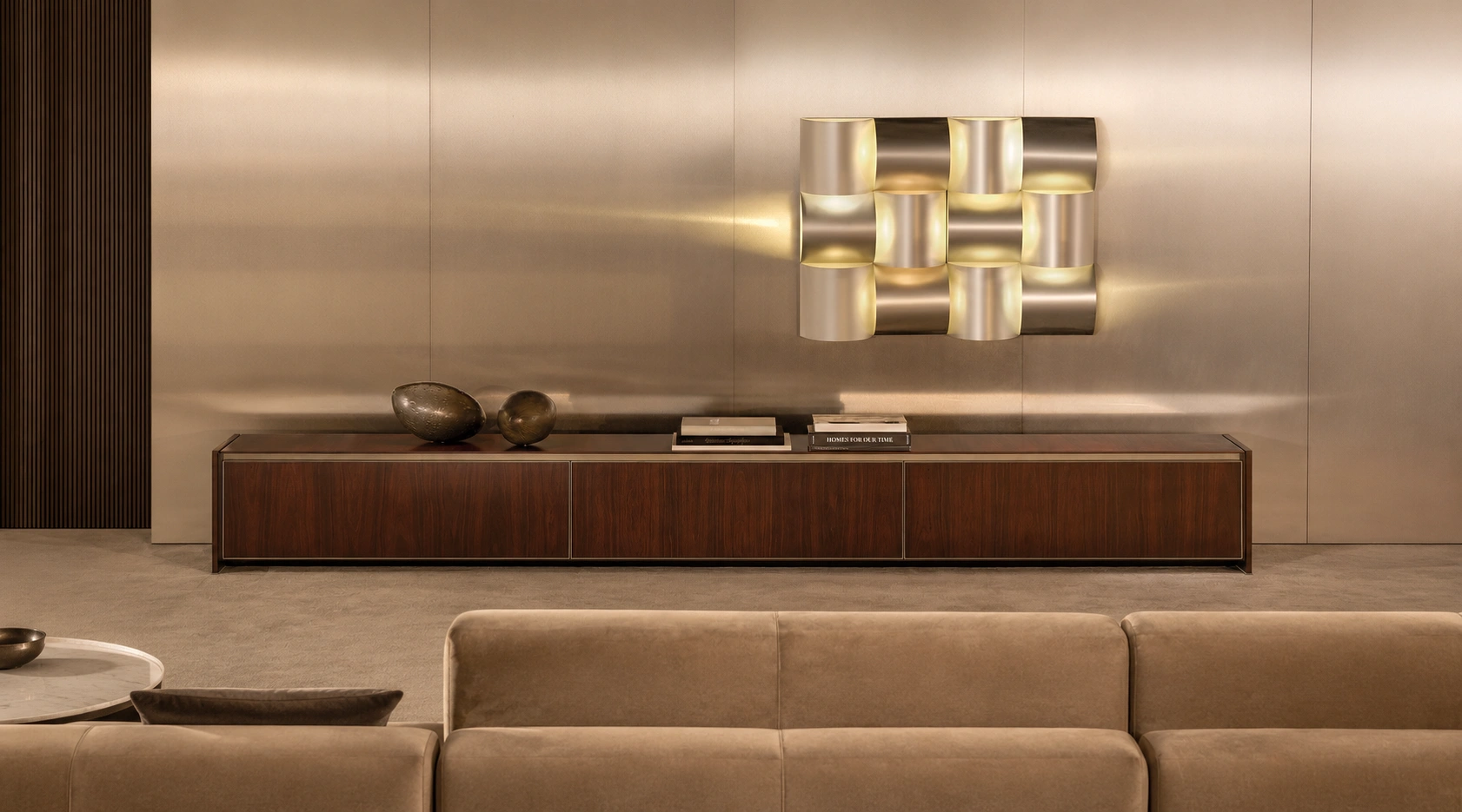 Minotti Boards und Sideboards Struktur Chrom, Korpus Palisander dunkel braun