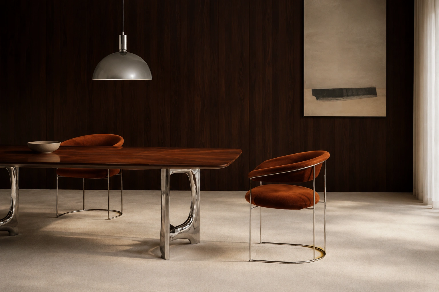 Minotti Stühle und Hocker Struktur Metall lackiert, Farbe black coffee, Bezug Stoff Jenny, Farbe naturale