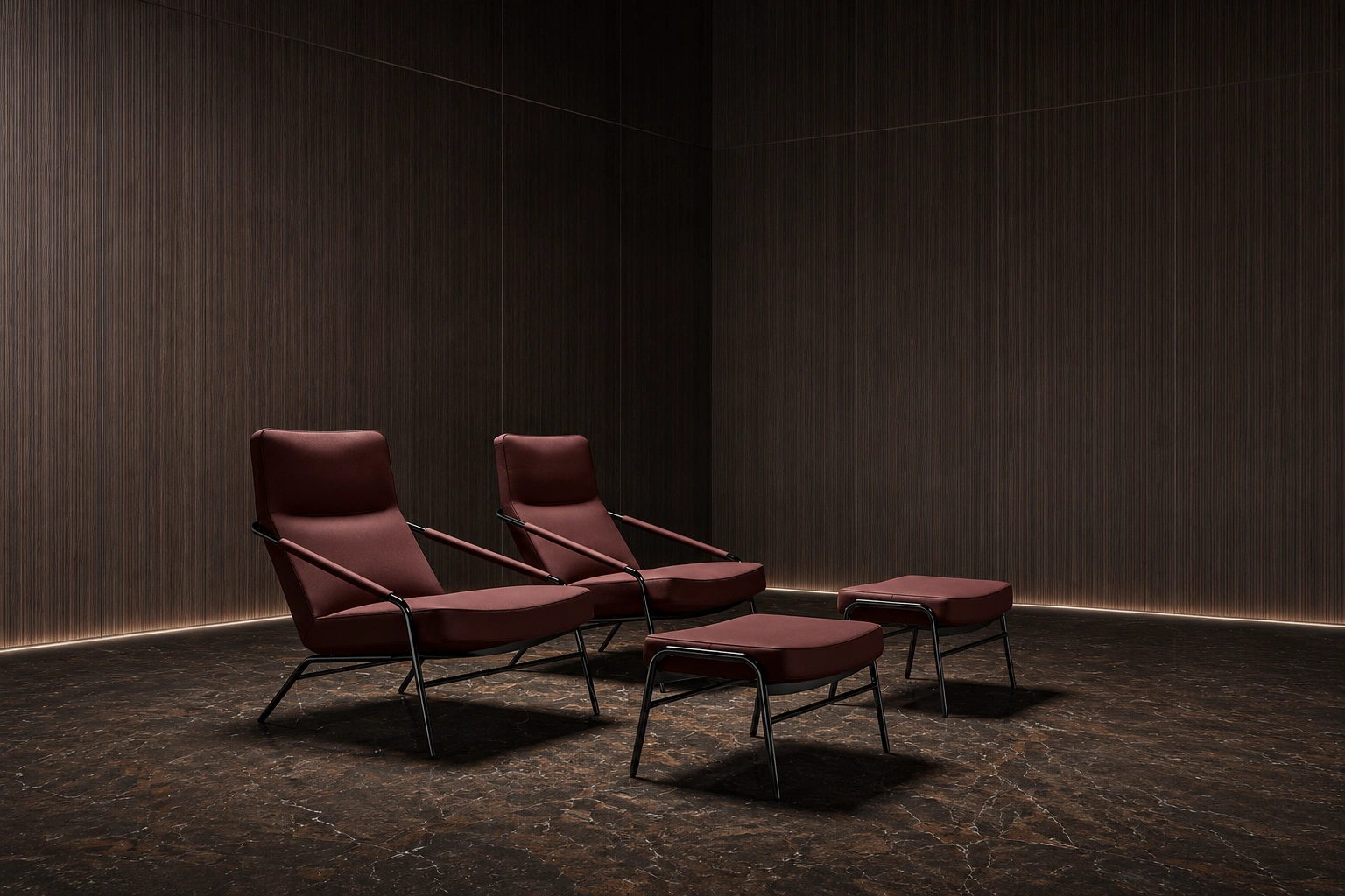 Rimadesio Sessel und Liegen Struktur inox grey, Bezug Leder Ridge, Farbe burgundy