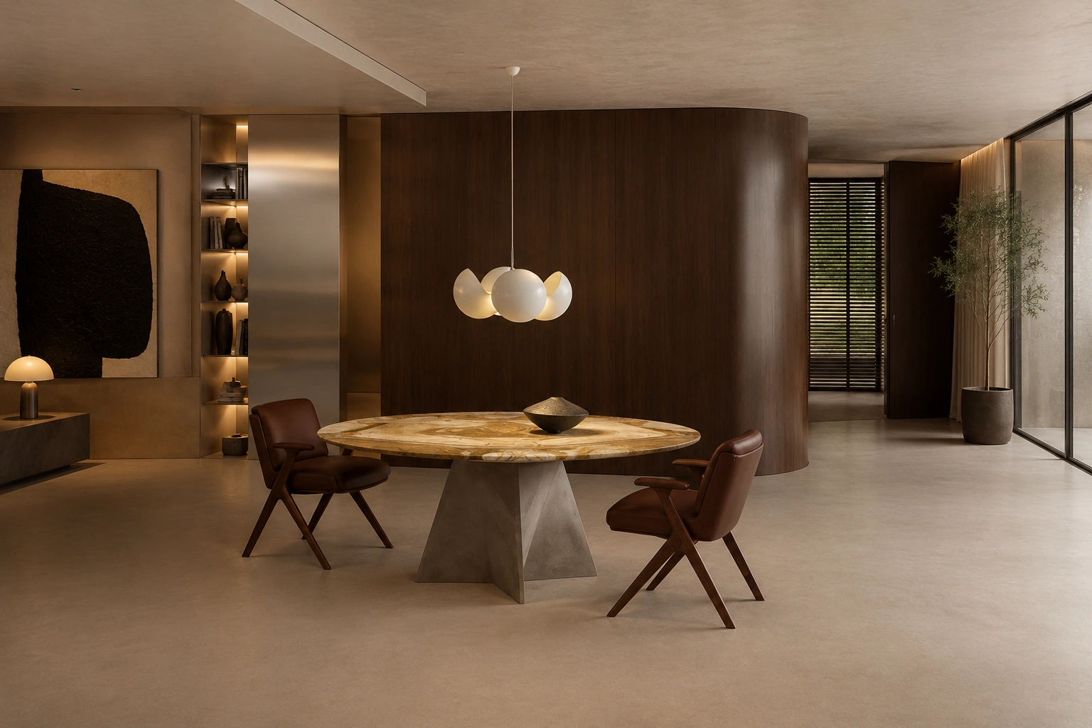 Minotti Tische und Schreibtische Struktur Betonformguss, Tischplatte Marmor Palomino