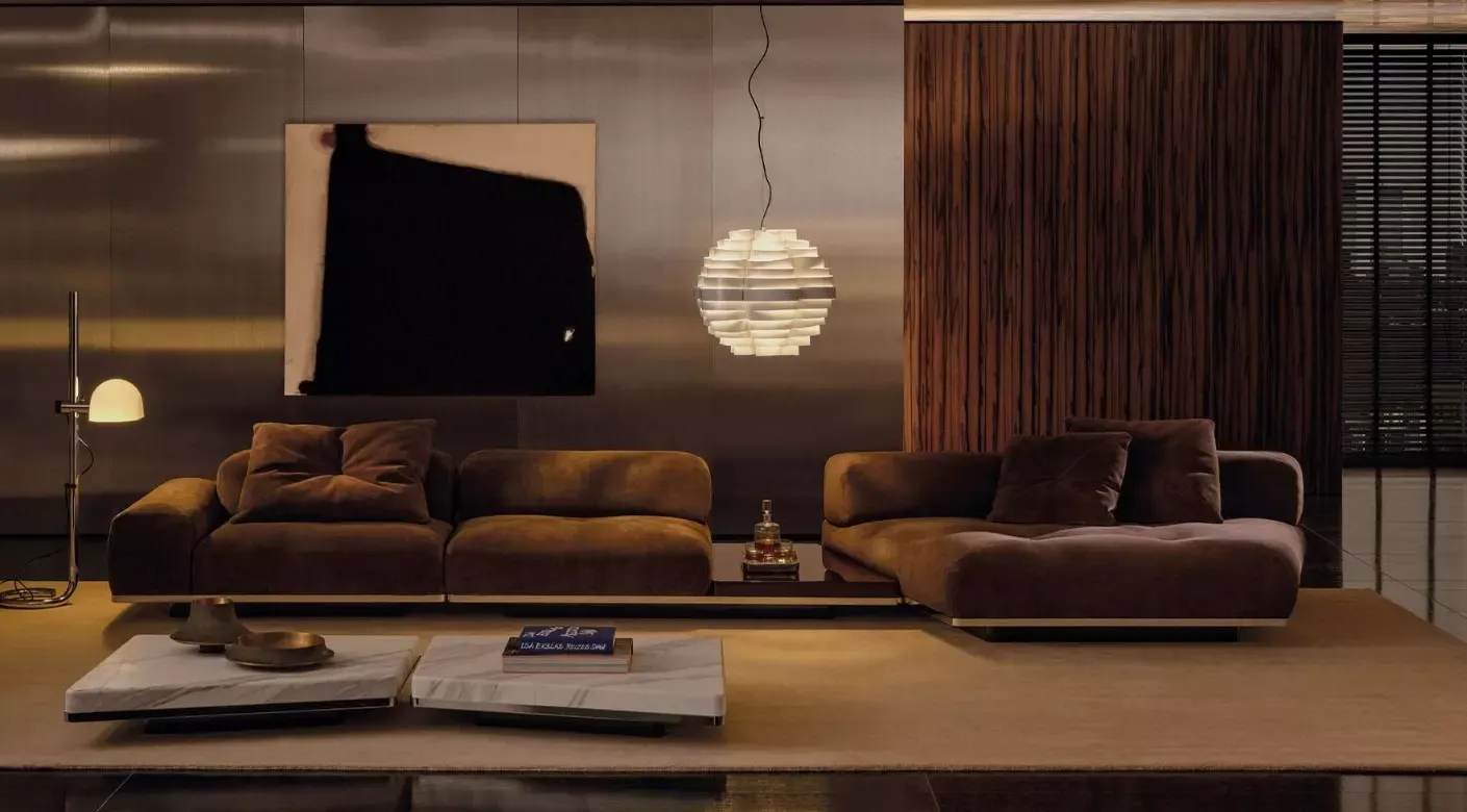 Minotti Beistelltische Struktur Chrom poliert, Tischplatte Marmor Calacatta