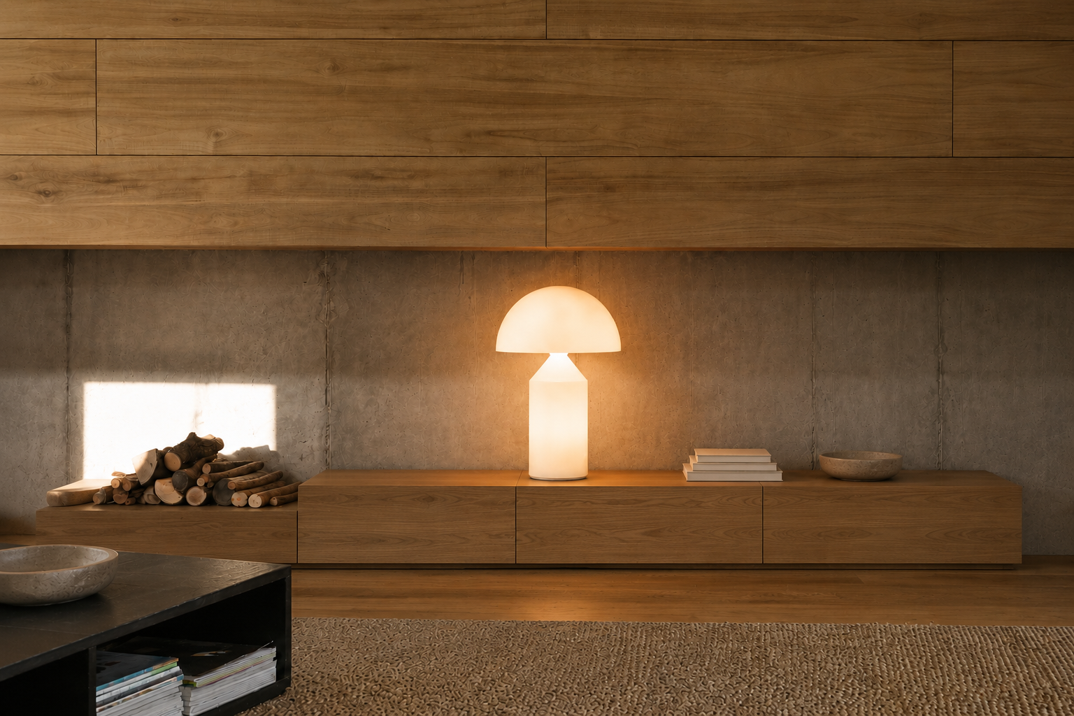 Oluce Atollo Table Lamp, Opalglas, dimmbar, inkl. LM max 2x 40W E27 + 2x 10W E14 LED