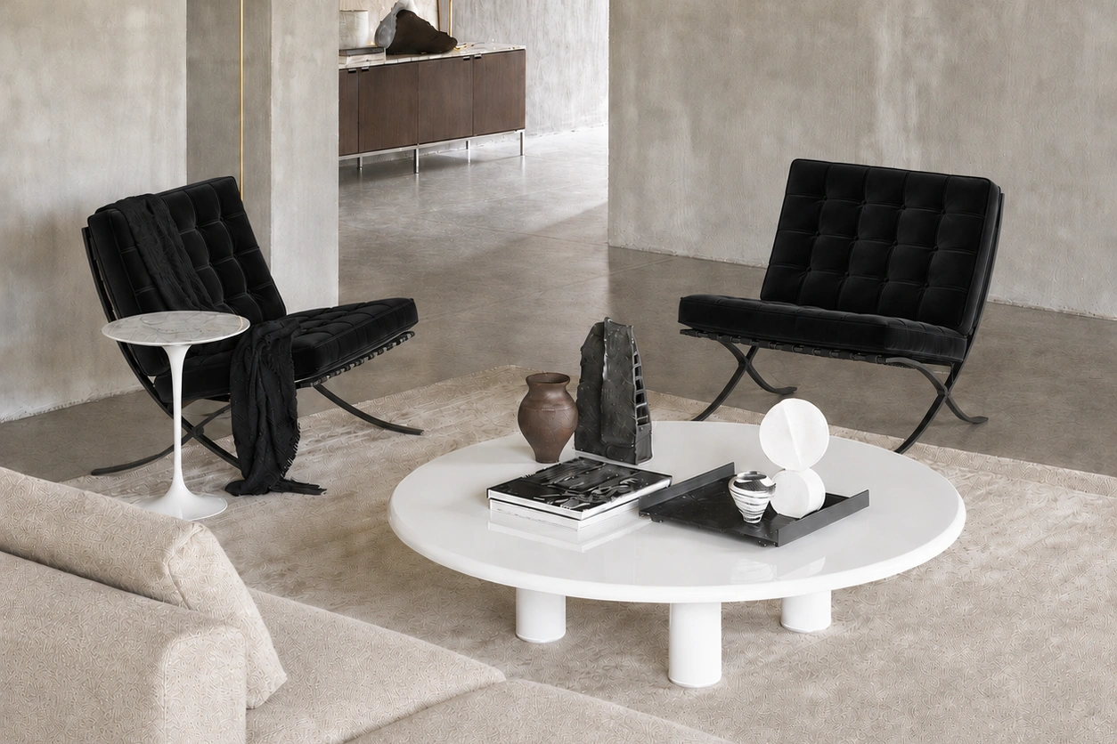Knoll International Barcelona Relax Sessel und Liegen Struktur onyx-ultra matt, Bezug Samt Iseo schwarz, Lederriemen schwarz