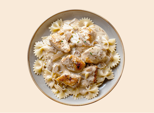 Zwiebel-Sahne-Hühnchen  mit Nudeln