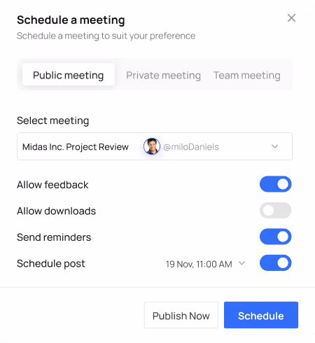 Schedule a meeting UI Snippet