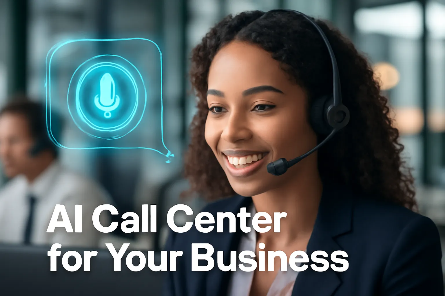 the image is dipicting a lady talking to voice AI of openMIc as a customer agent (bot Customer support))