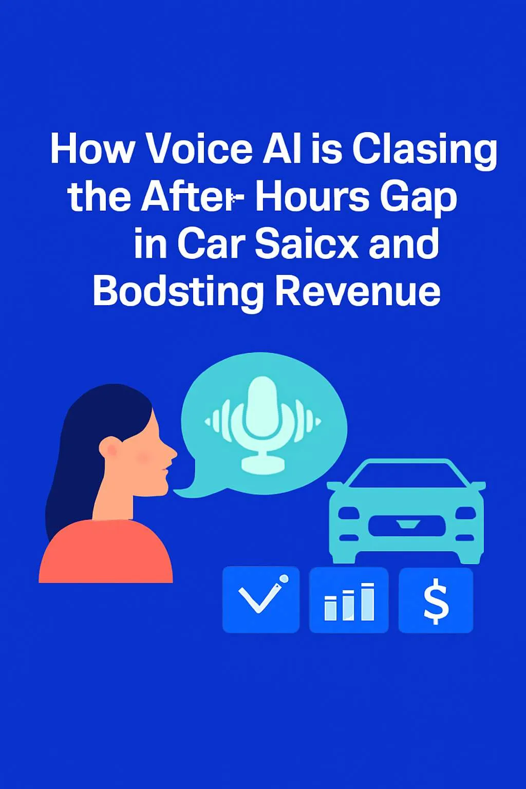 Illustration showing how Voice AI is enhancing after-hours car sales with soundwaves, a car, and graphs, emphasizing increased lead capture and revenue.