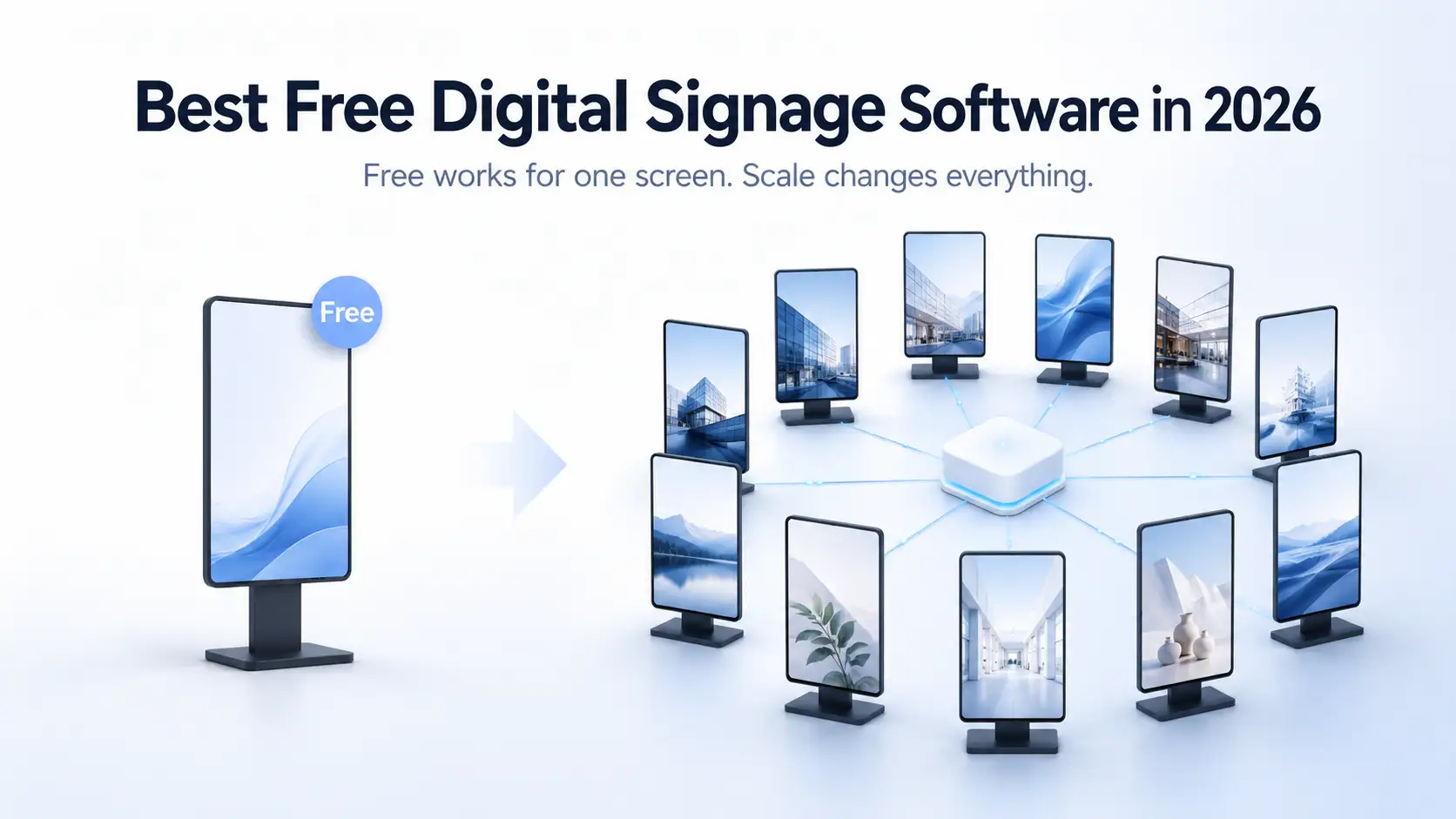 Free vs paid digital signage software comparison dashboard