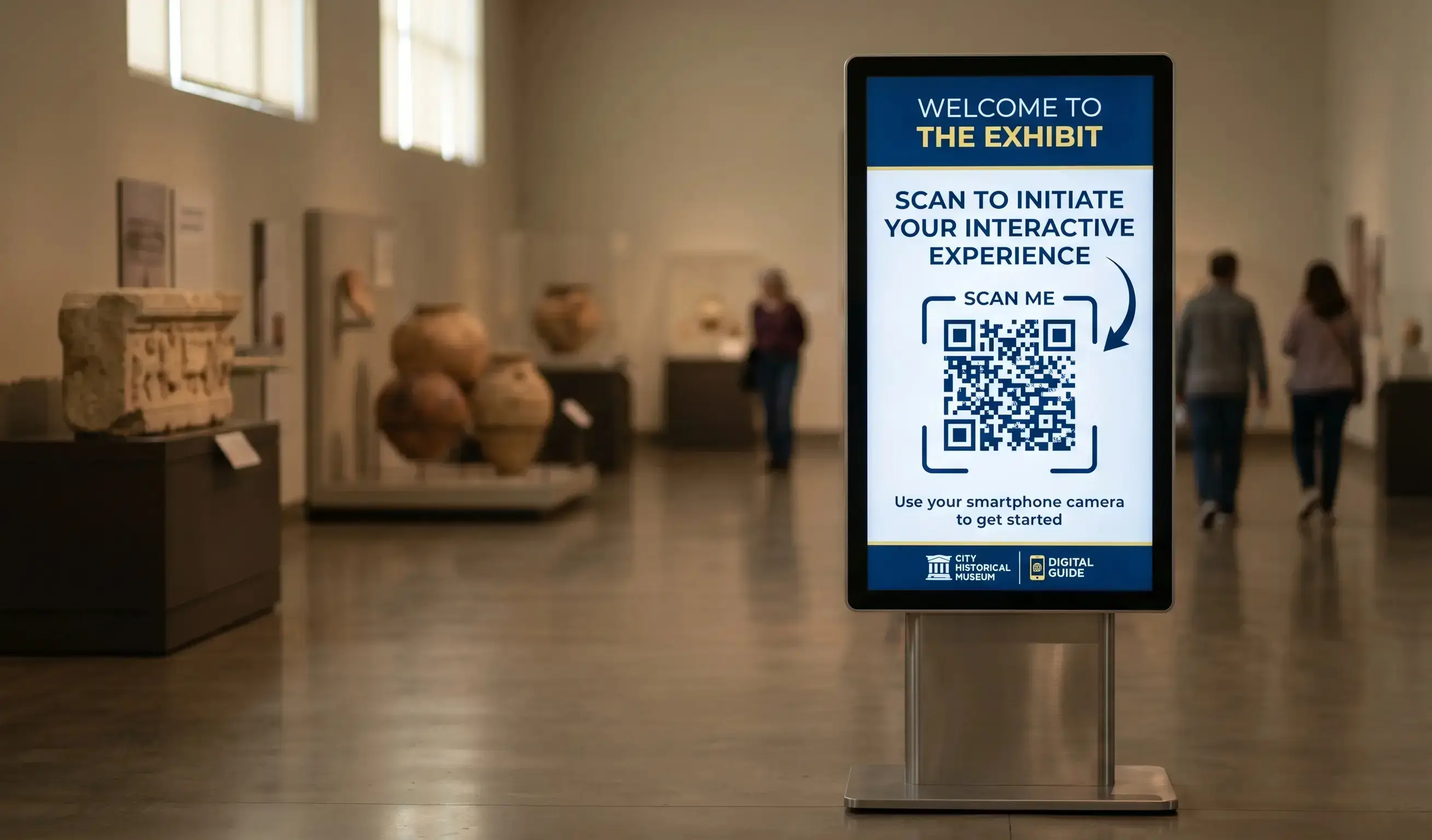 Immersive interactive digital signage QR-code kiosk