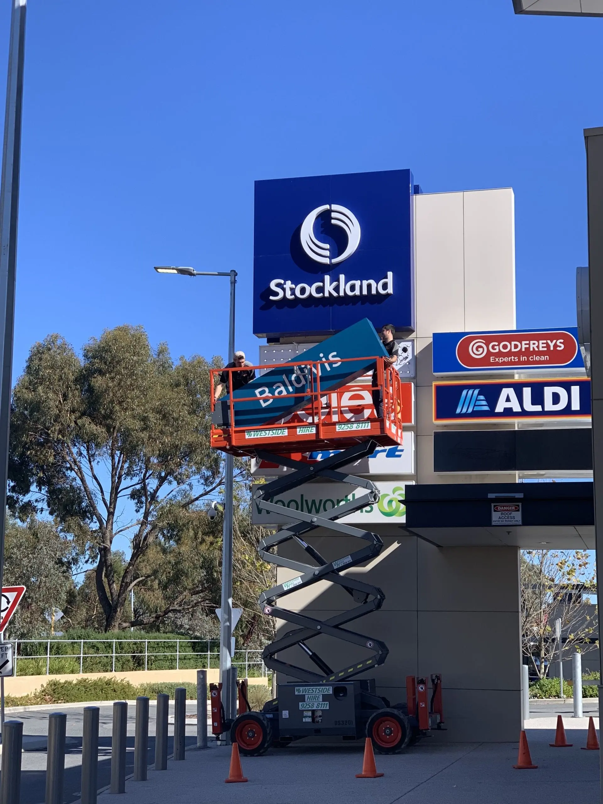 Pylon signage LED lighting upgrade at Stockland shopping centre Perth