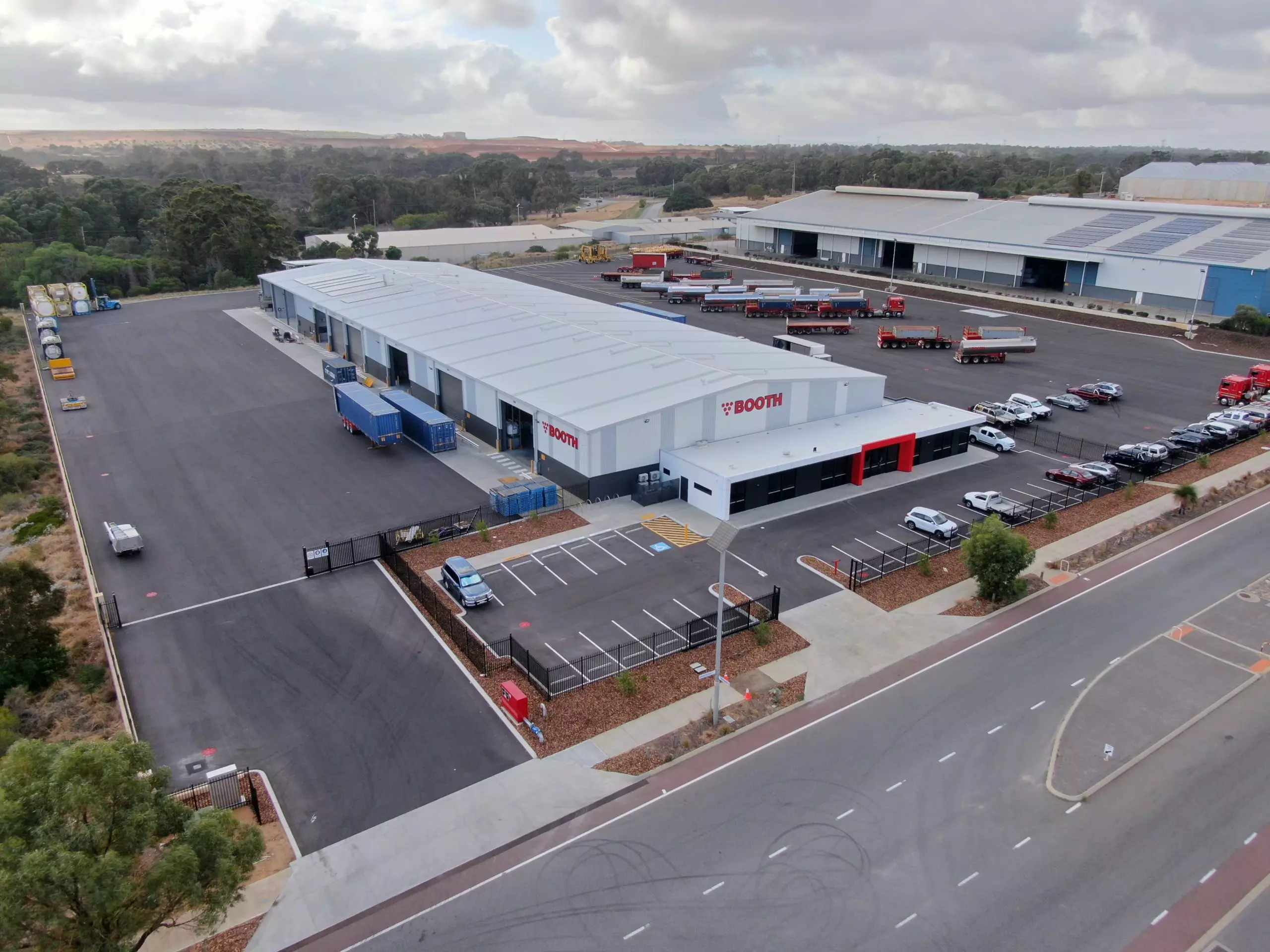 Aerial view of Booth Transport head office electrical design and construct project Perth