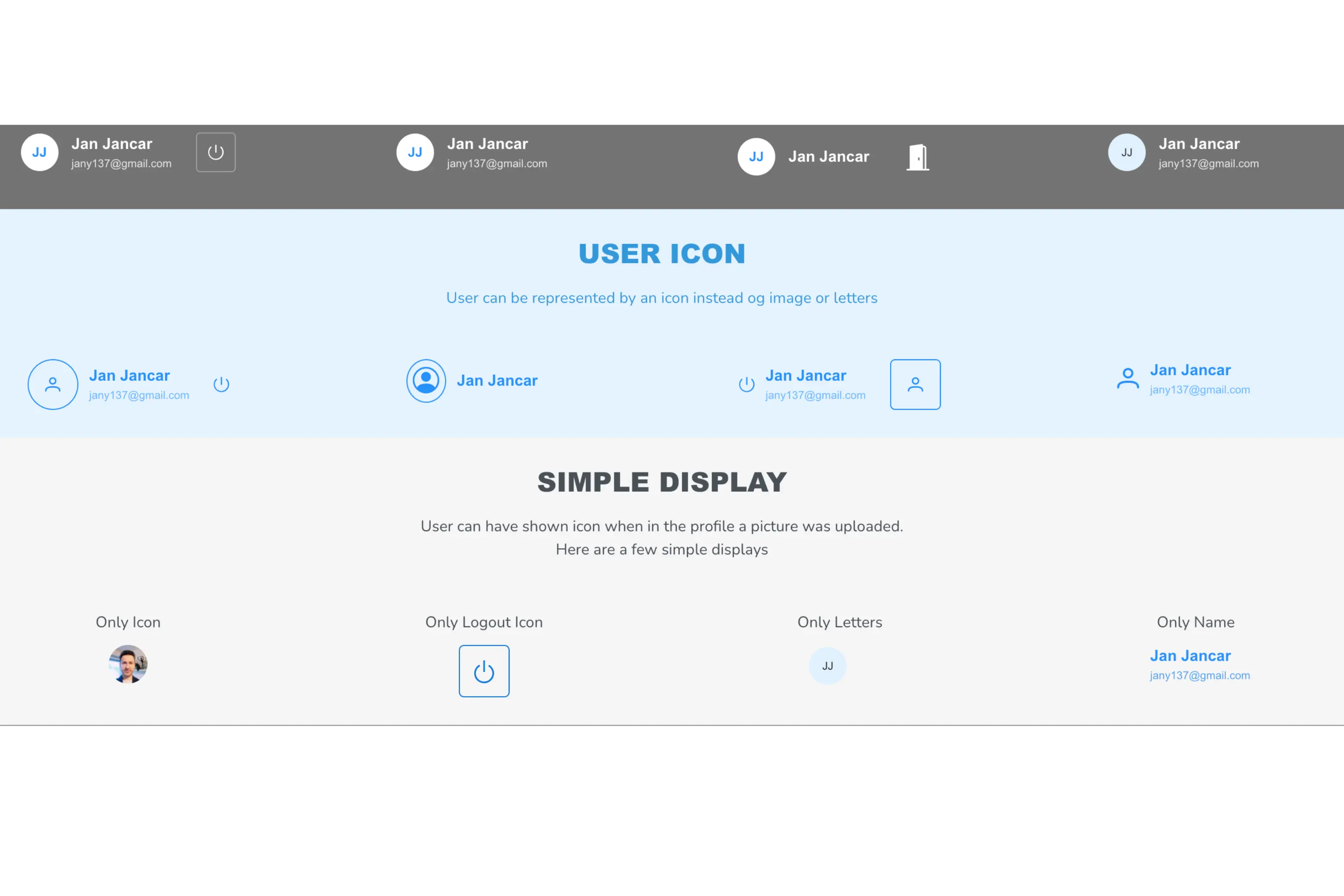 Elwis User icon screen with User Icon and simple display options