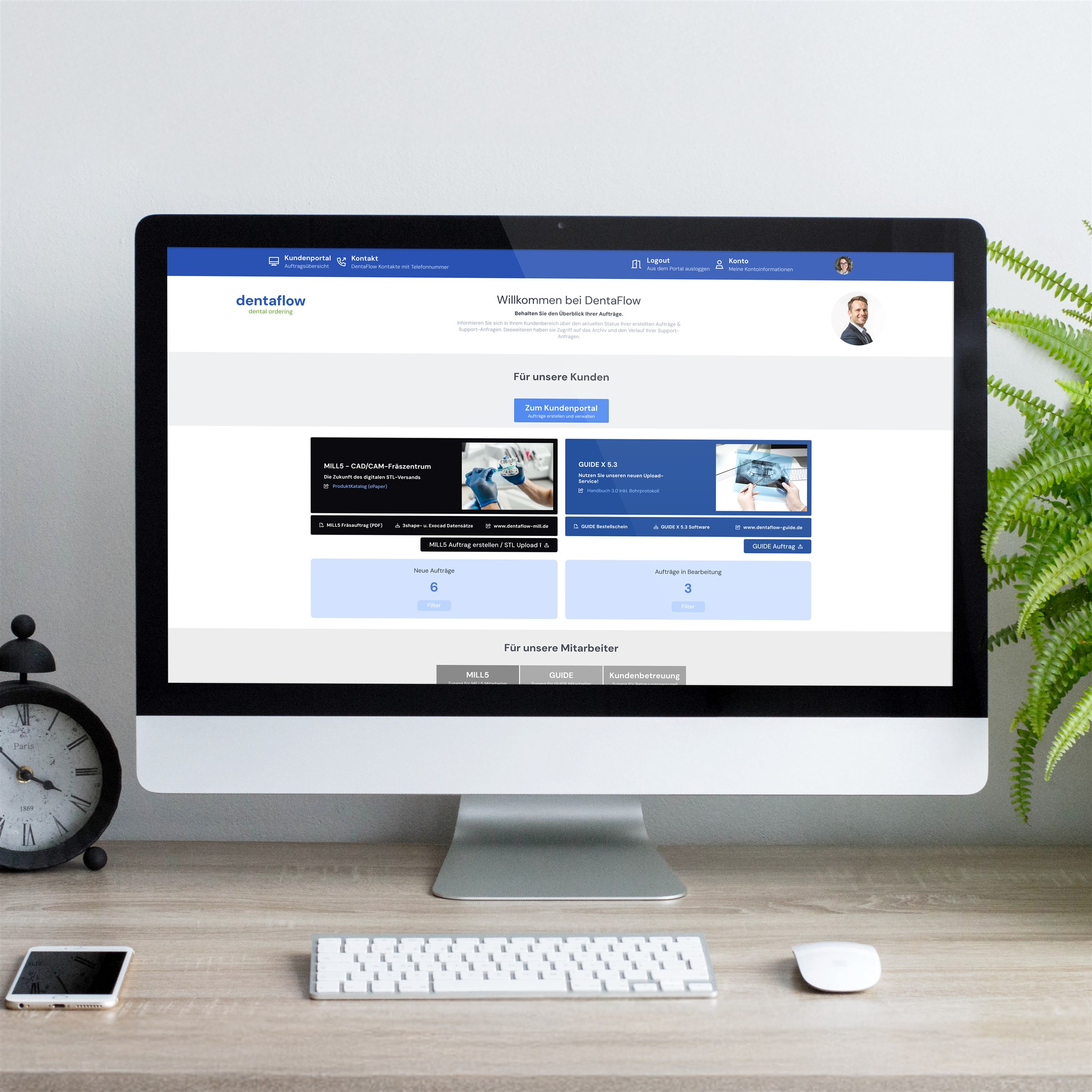 DentaFlow dental order management app on a desktop monitor