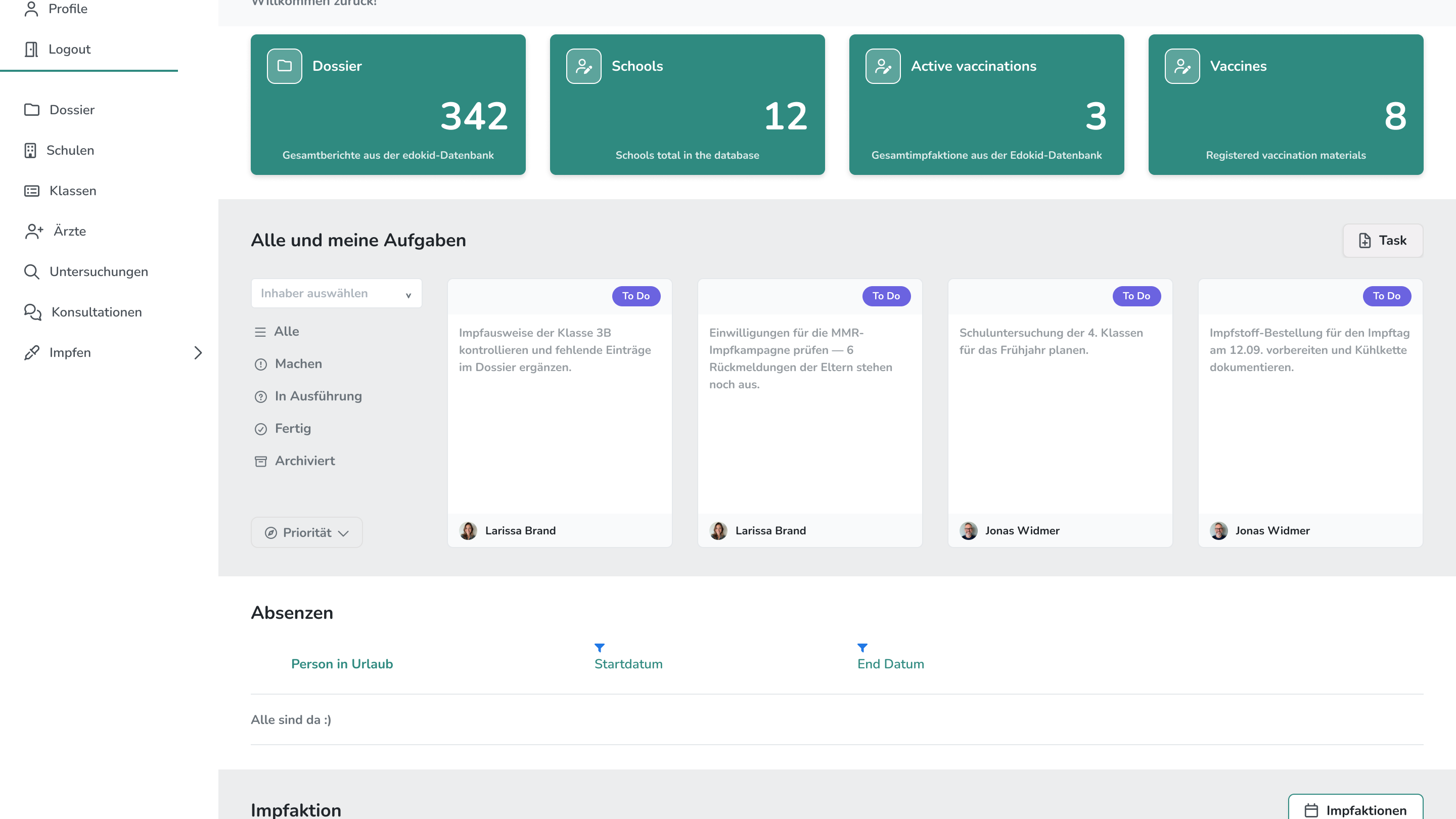 Digital consent tracking screen in the EDOKID school health app