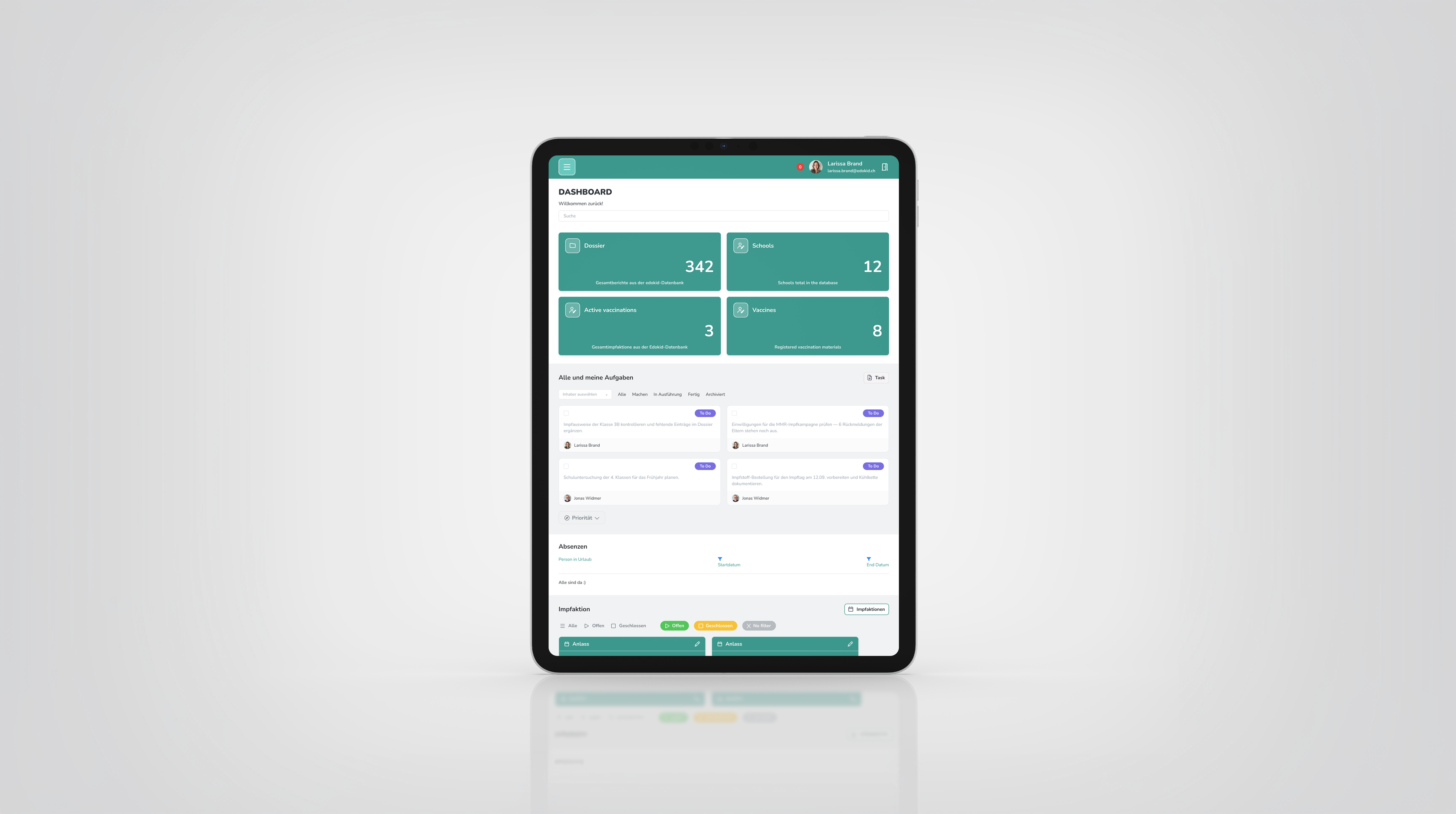Tablet data entry screen in the EDOKID school health app