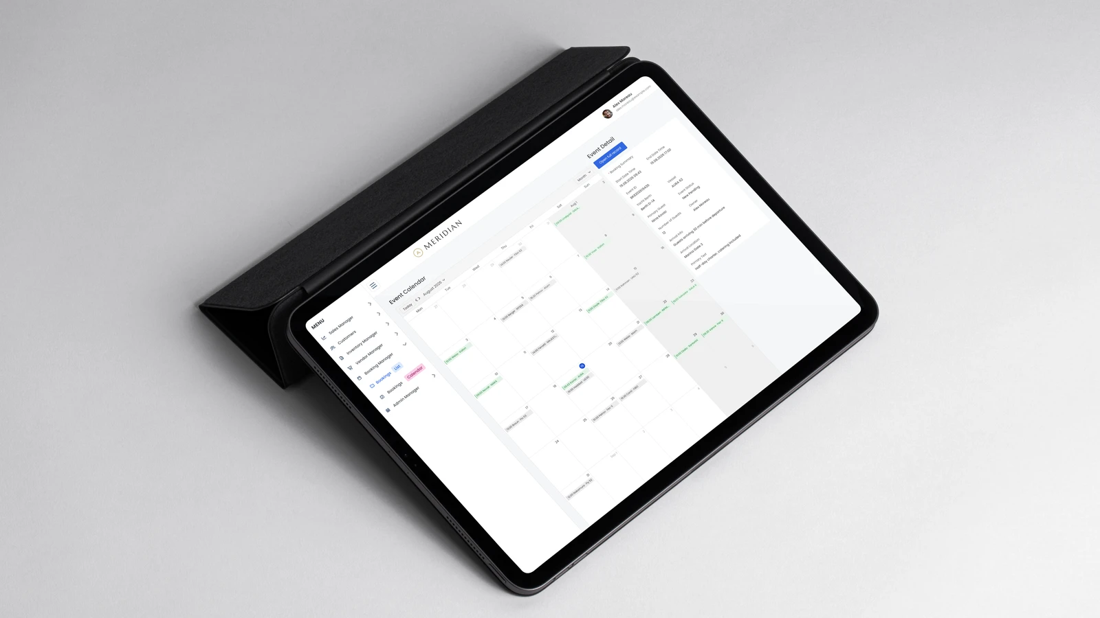 The event calendar open on a tablet away from the desk