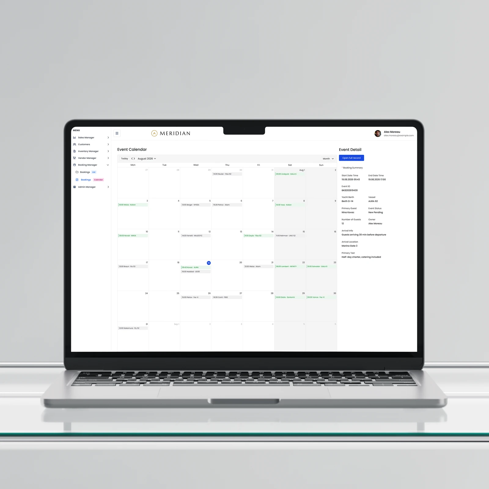 Event management system app interface