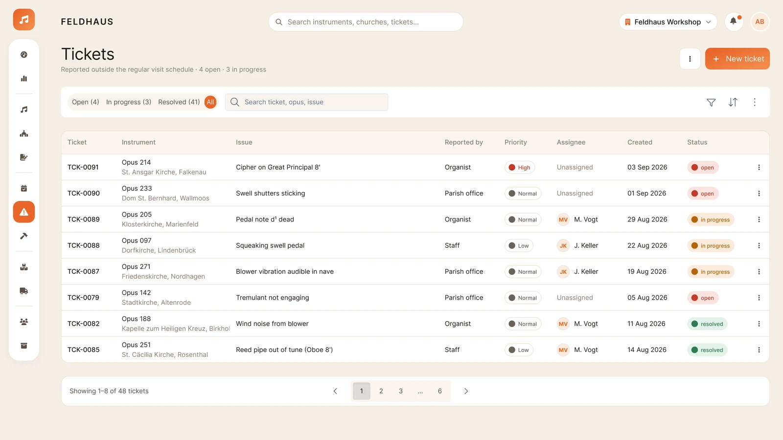 Issue reporting and ticket triage screen