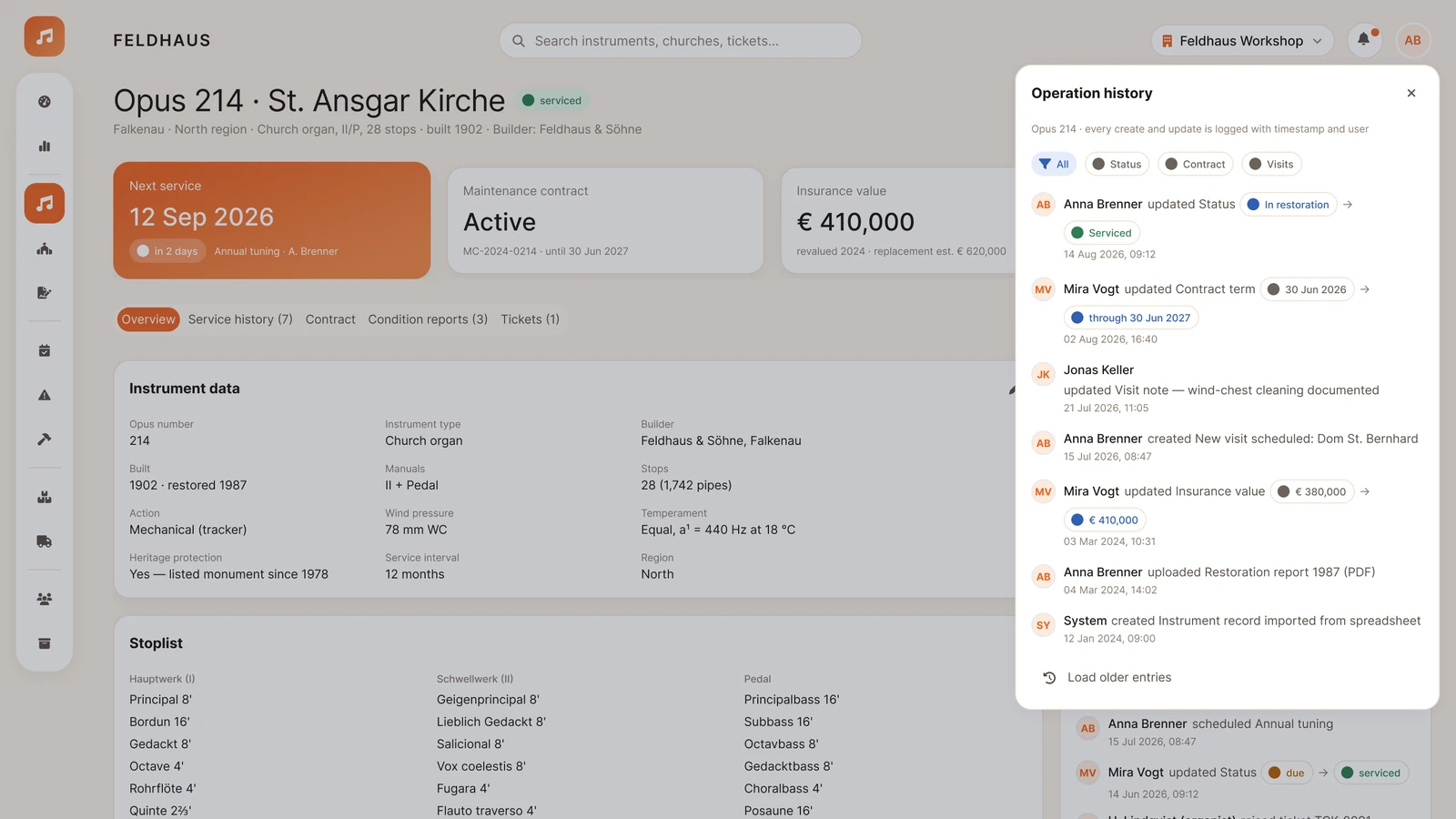 Reporting and audit log screen