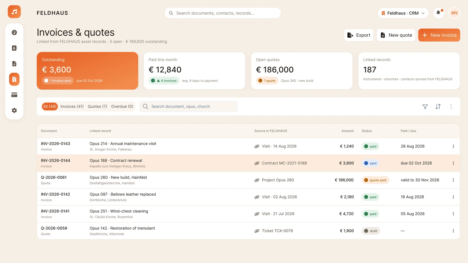 Quotes and invoicing handoff screen