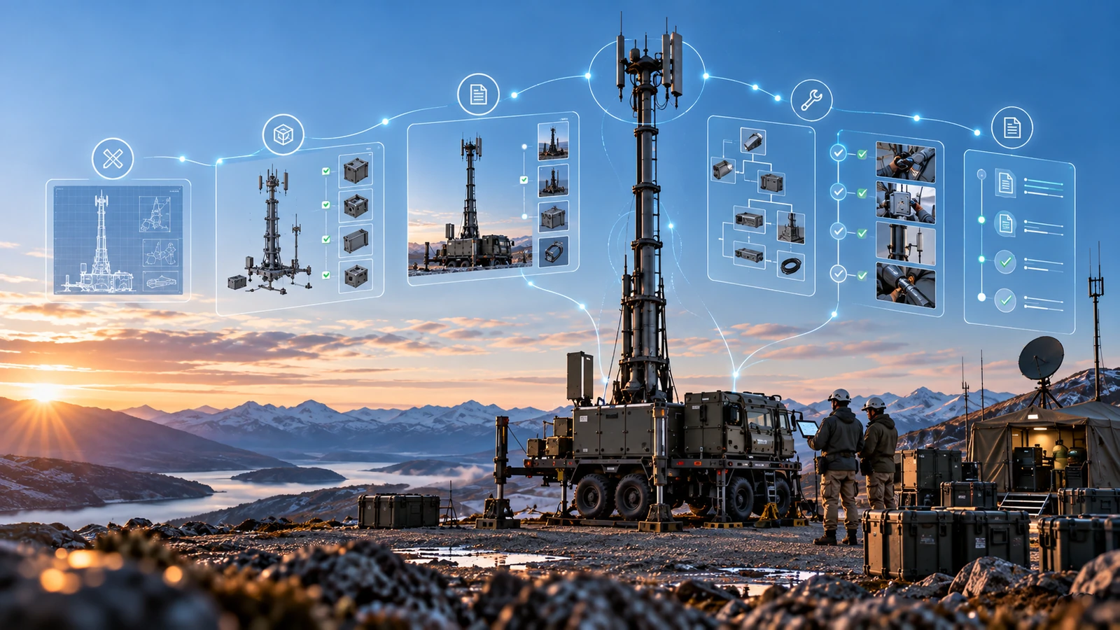 Engineering drawings and parts linked across an asset lifecycle around a deployed mast