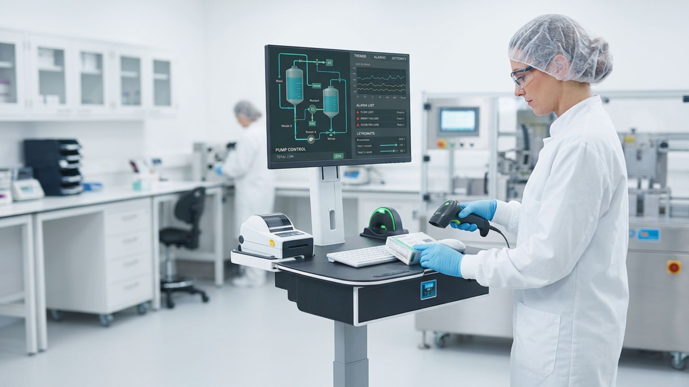 Laboratory technician scanning a package code using the ID-Flow 3 workstation. 