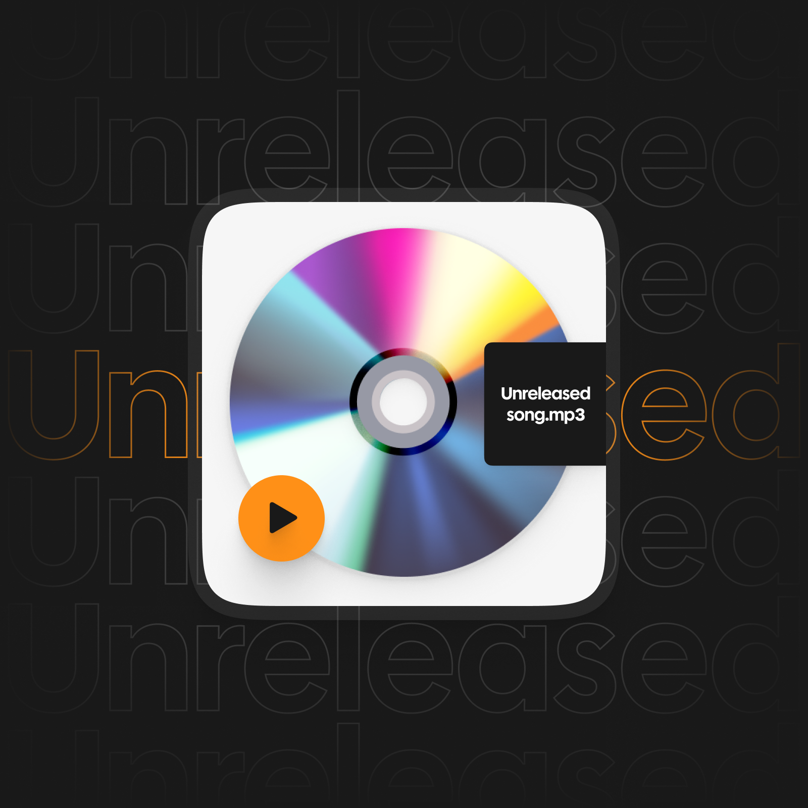 Music player interface showing a colorful CD with a play button and the label 'Unreleased song.mp3'.