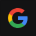 Google logo with multicolored capital G on black background.