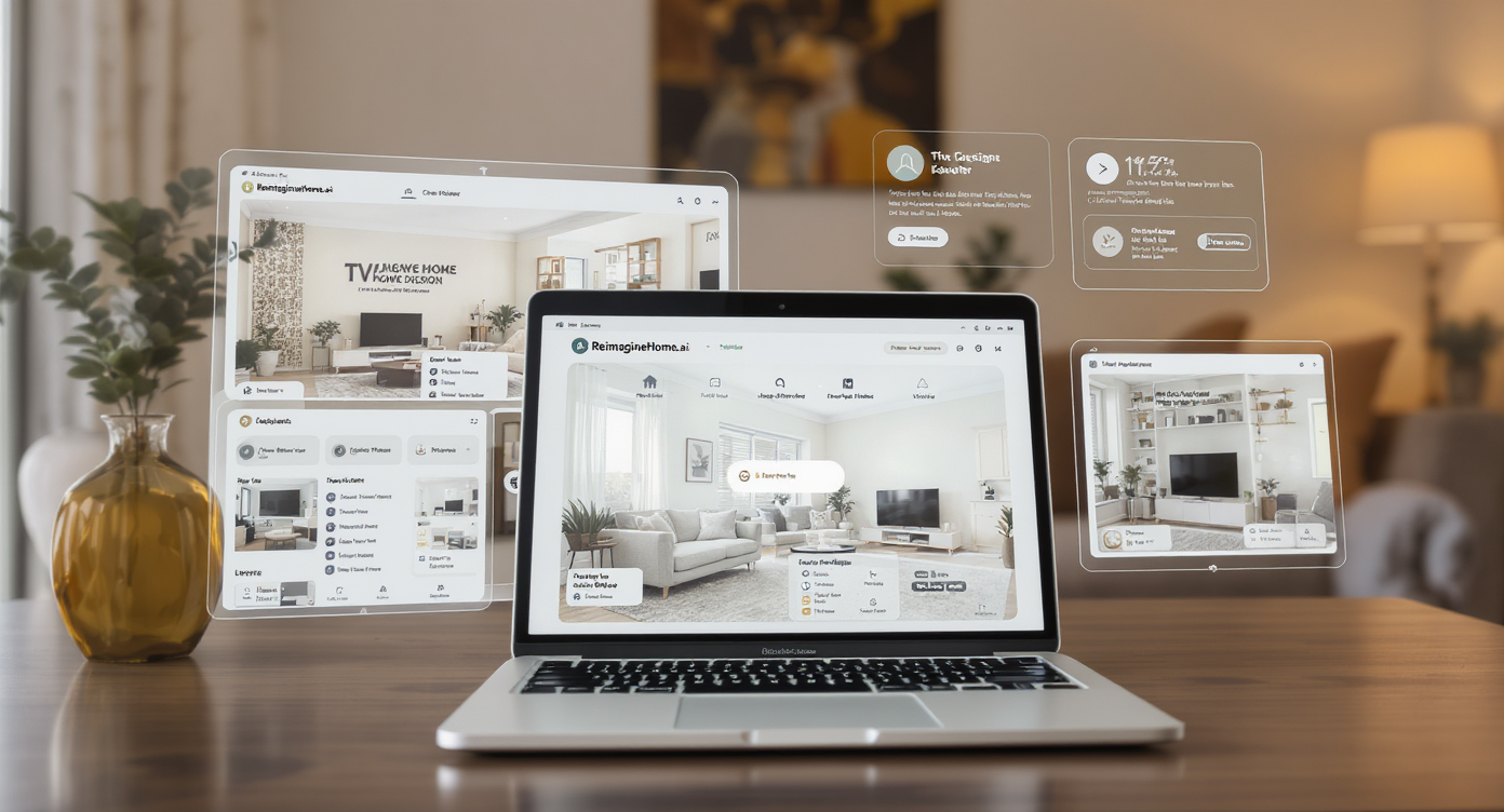 User engaging with ReimagineHome.ai on a tablet alongside comparison to other design apps, demonstrating superior usability in a warm living space.
