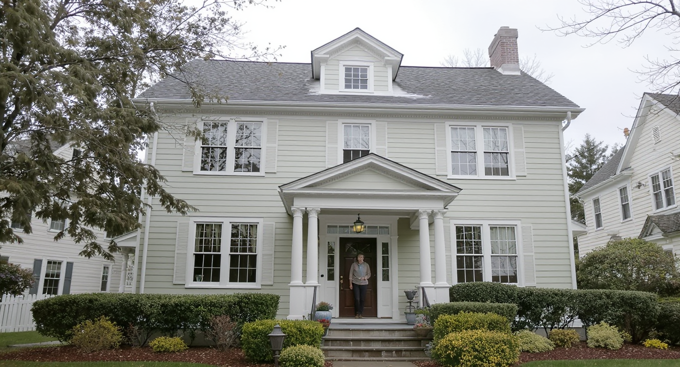 Disappointed homeowner examines a mismatched paint job flattening the character of a classic home's exterior.