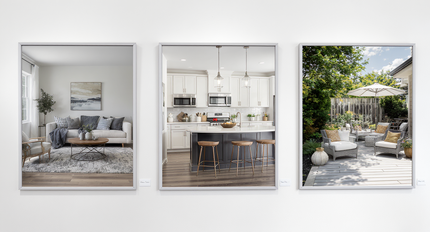 Gallery display of three sharp, natural-looking real estate photos showing balanced details and colors.
