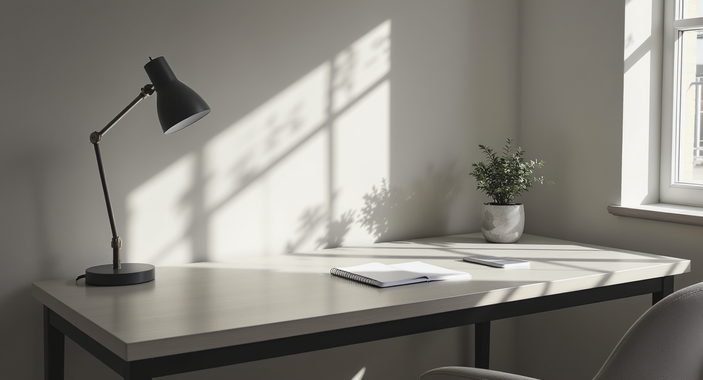A decluttered workspace with a minimalist design and clear desk.