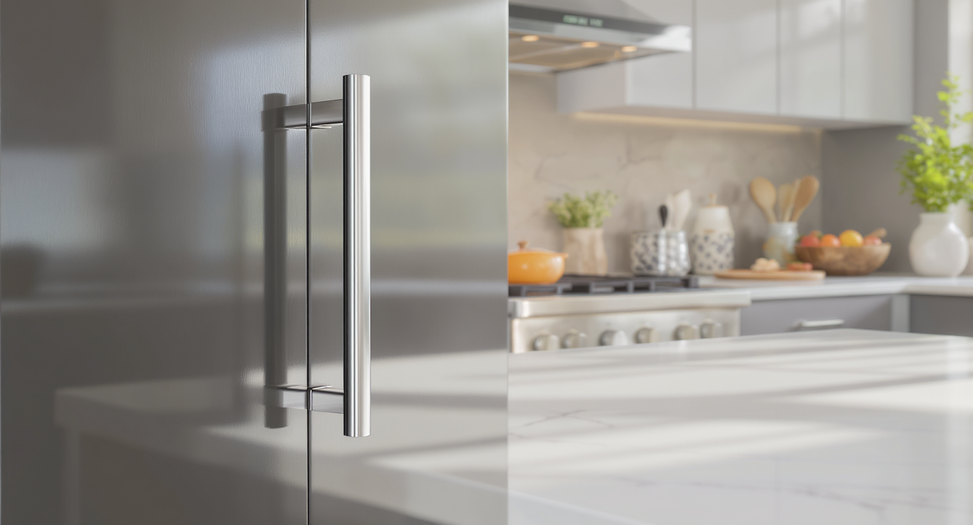Modern cabinet hardware in a stylish kitchen with natural light.