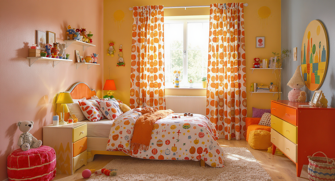 Retro-themed children's room with vintage decor, vibrant colors, and nostalgic elements.