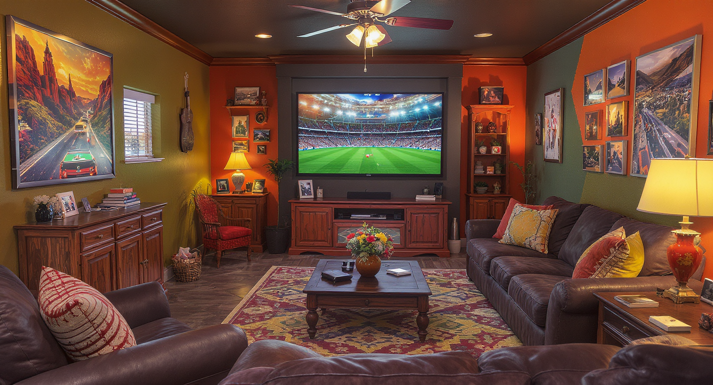A collage of various man cave designs showcasing different themes like gaming, movie watching, and cozy seating.