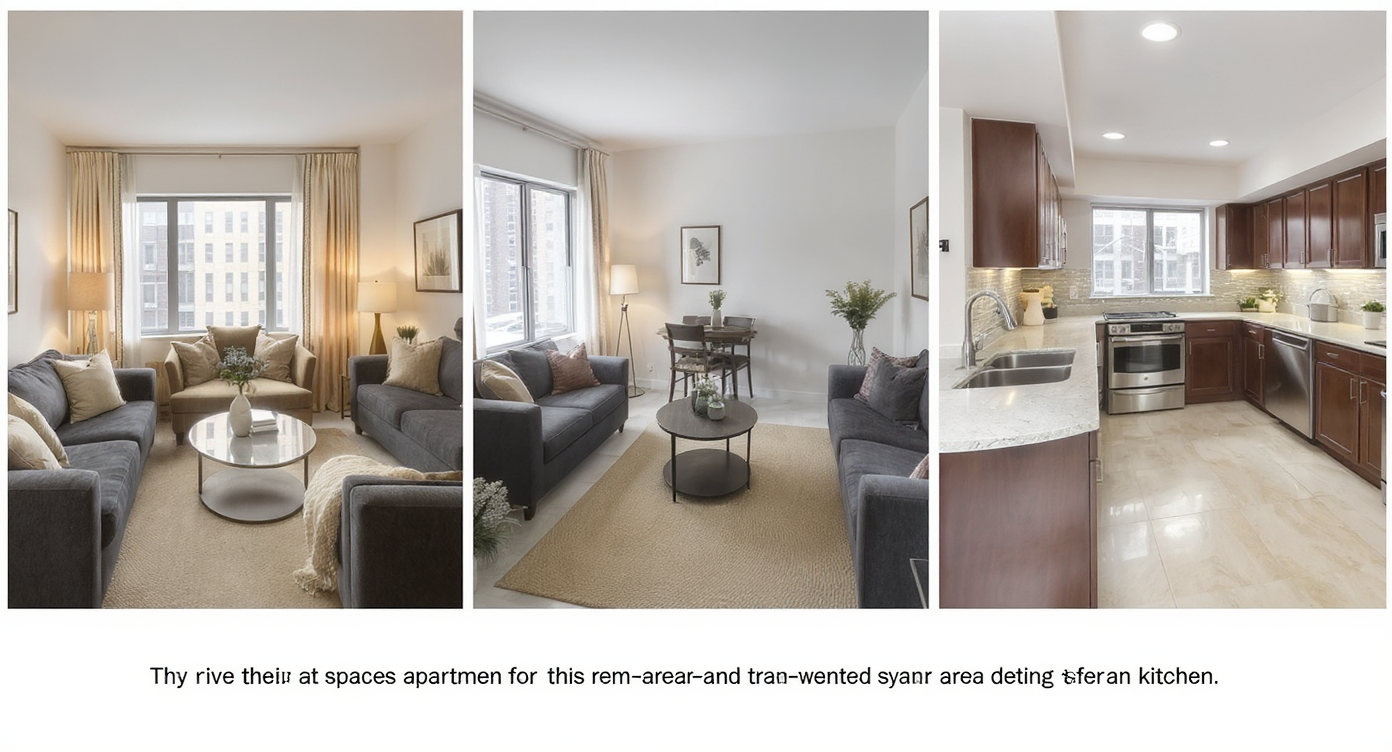 Photo sequence showcasing different rooms in an apartment, ensuring all key areas are highlighted and inviting.