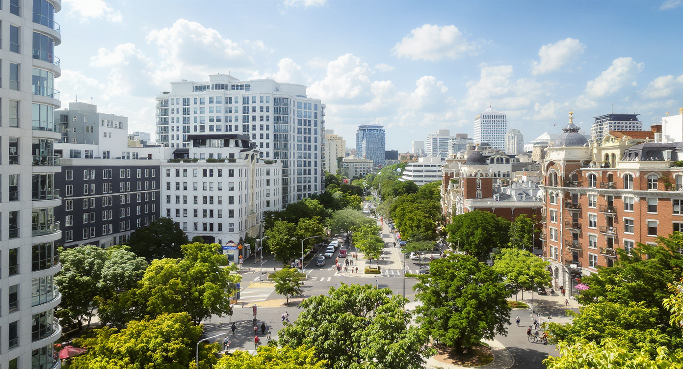 Bustling urban landscape illustrating the dynamic real estate market with various buildings.