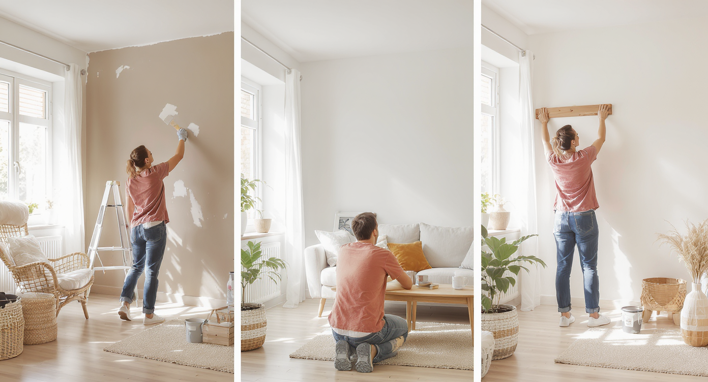 Homeowner engaging in incremental improvements within a manufactured home, promoting a DIY approach.