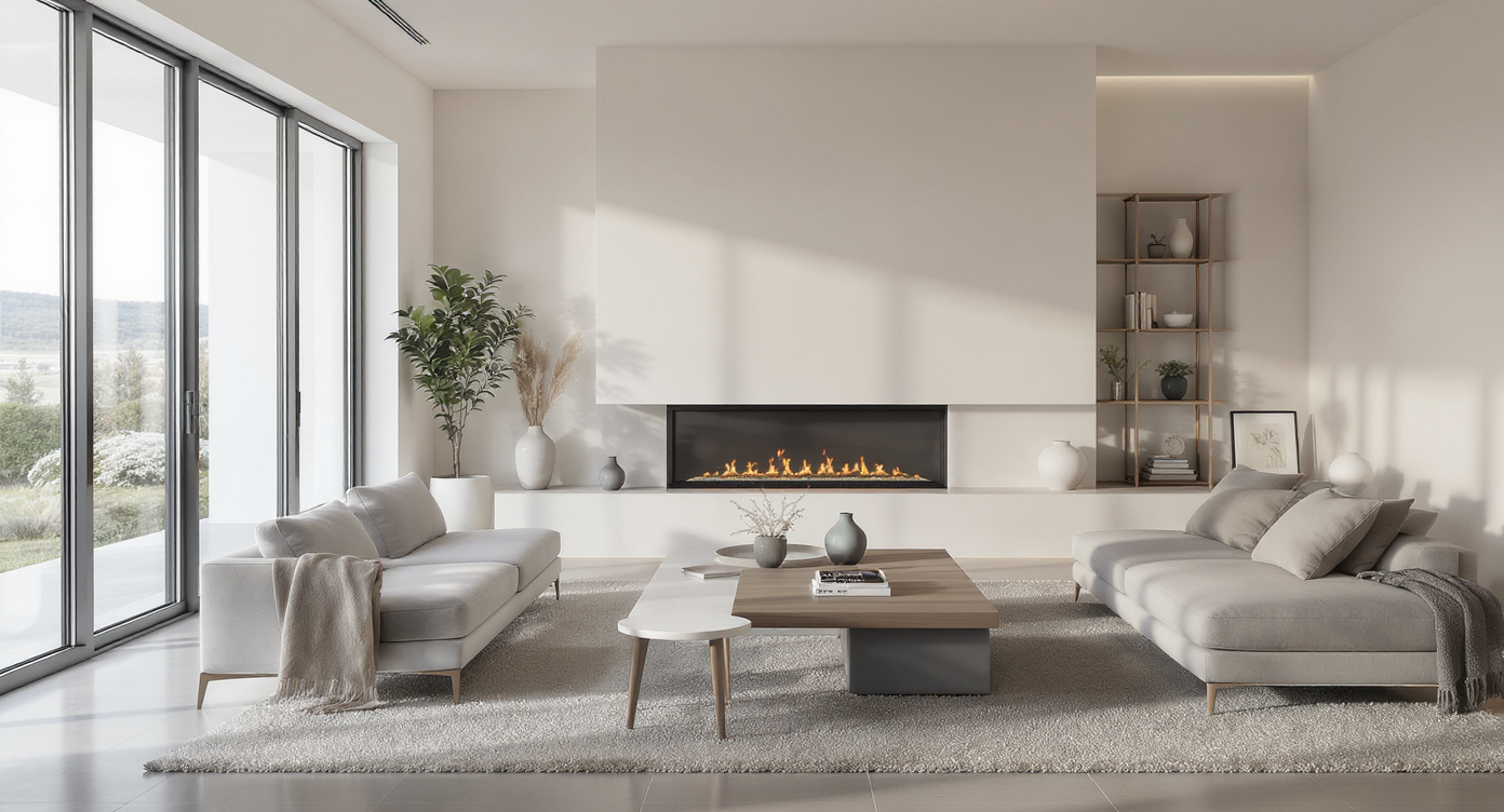 A sleek, minimalist contemporary man cave focused on open space with neutral tones and clean design lines.