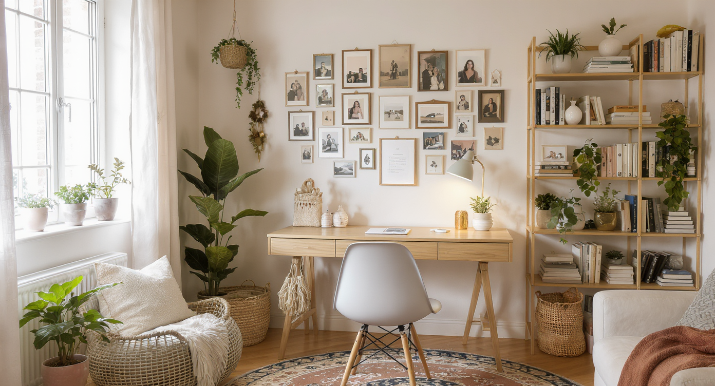 Personalized home office adorned with unique decor and personal touches.