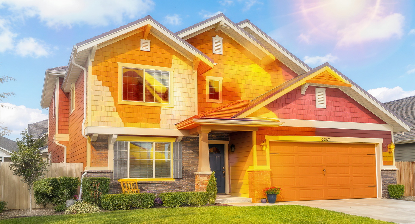 A home featuring sections of heat-resistant siding under bright sunlight.