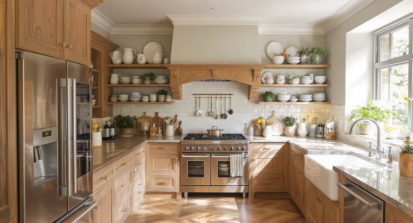 A stylish unfitted kitchen designed to attract buyers, blending contemporary features with character-rich details.