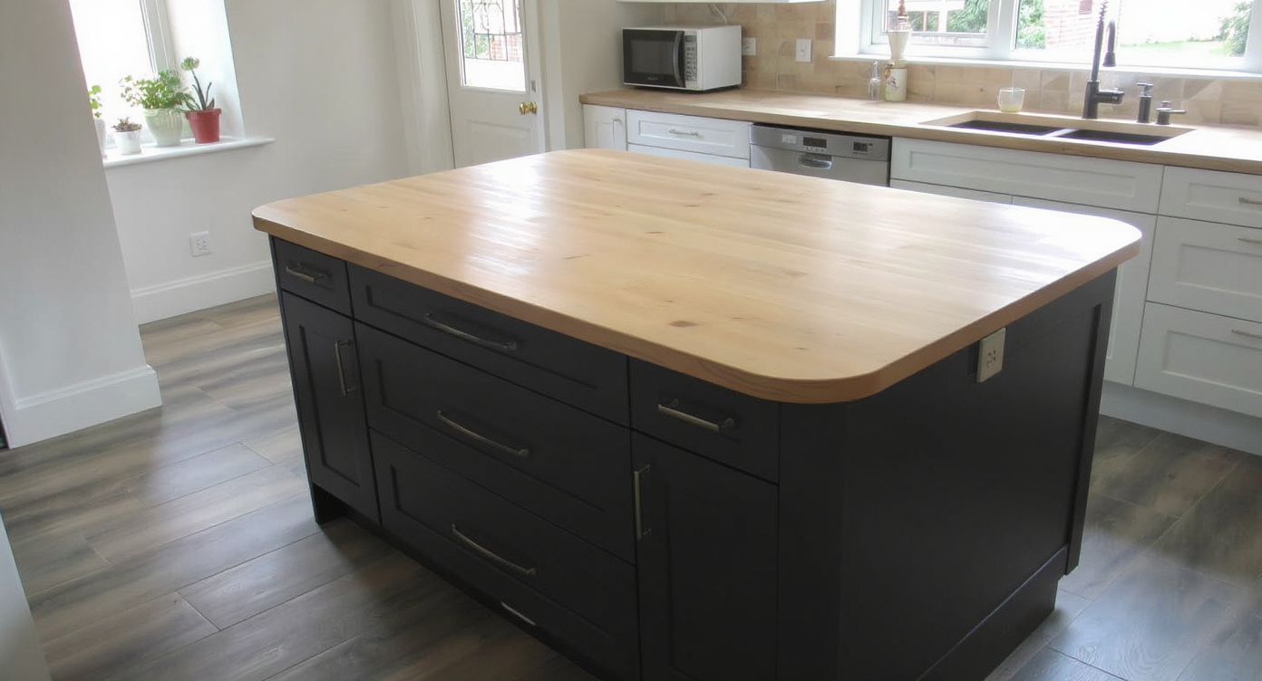 Well-centered kitchen island promoting balance and easy navigation in the kitchen.