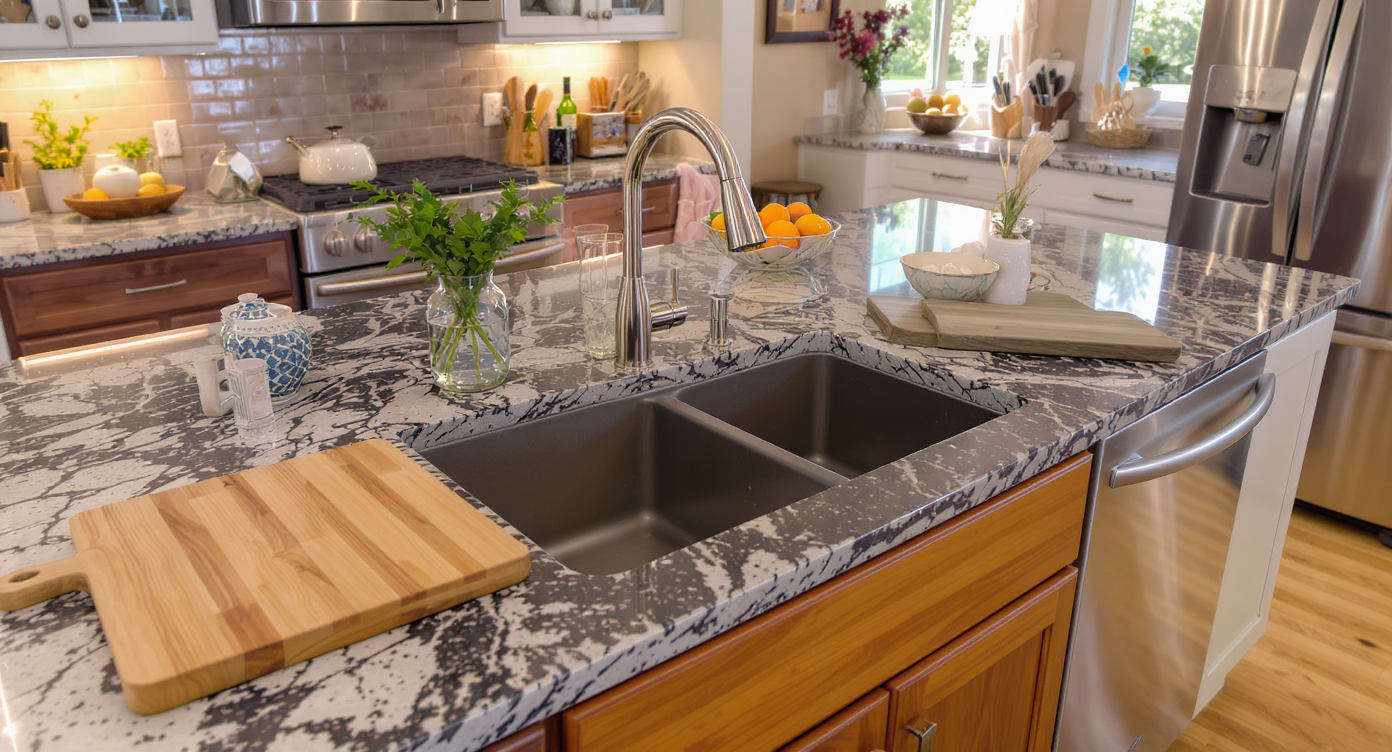 Kitchen island featuring a convenient sink for efficient meal preparation and cleanup.