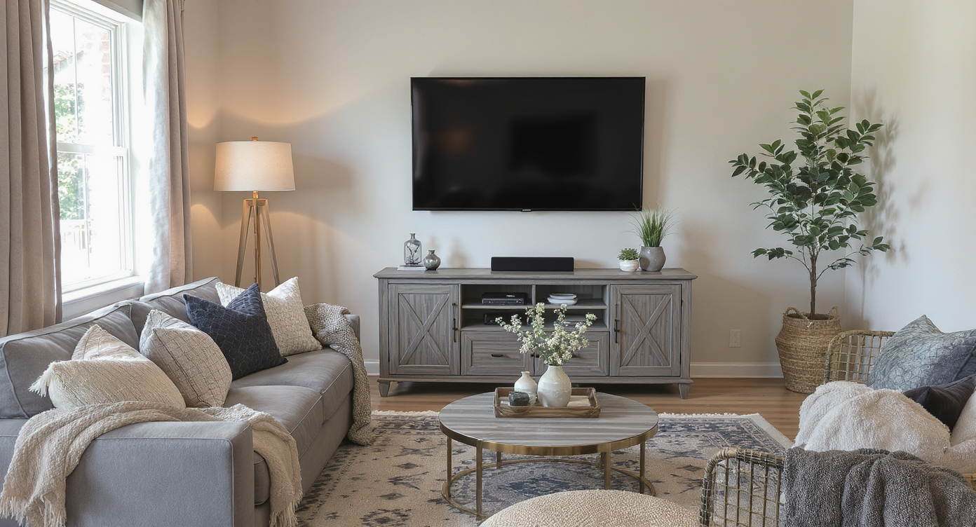 A game room with soft accessories like cushions and throw blankets creating a cozy and inviting atmosphere.