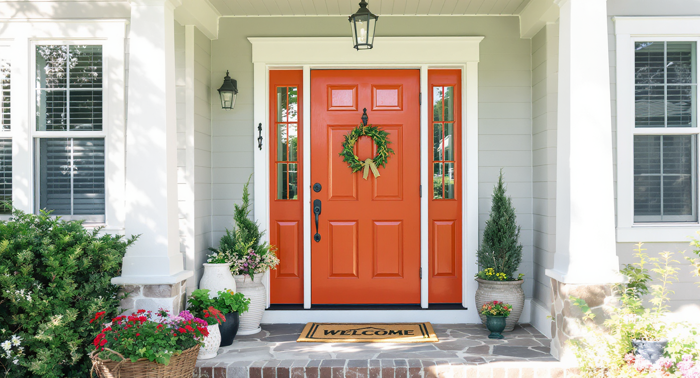 An updated entrance with bright paint and stylish millwork, welcoming guests with charm and character.